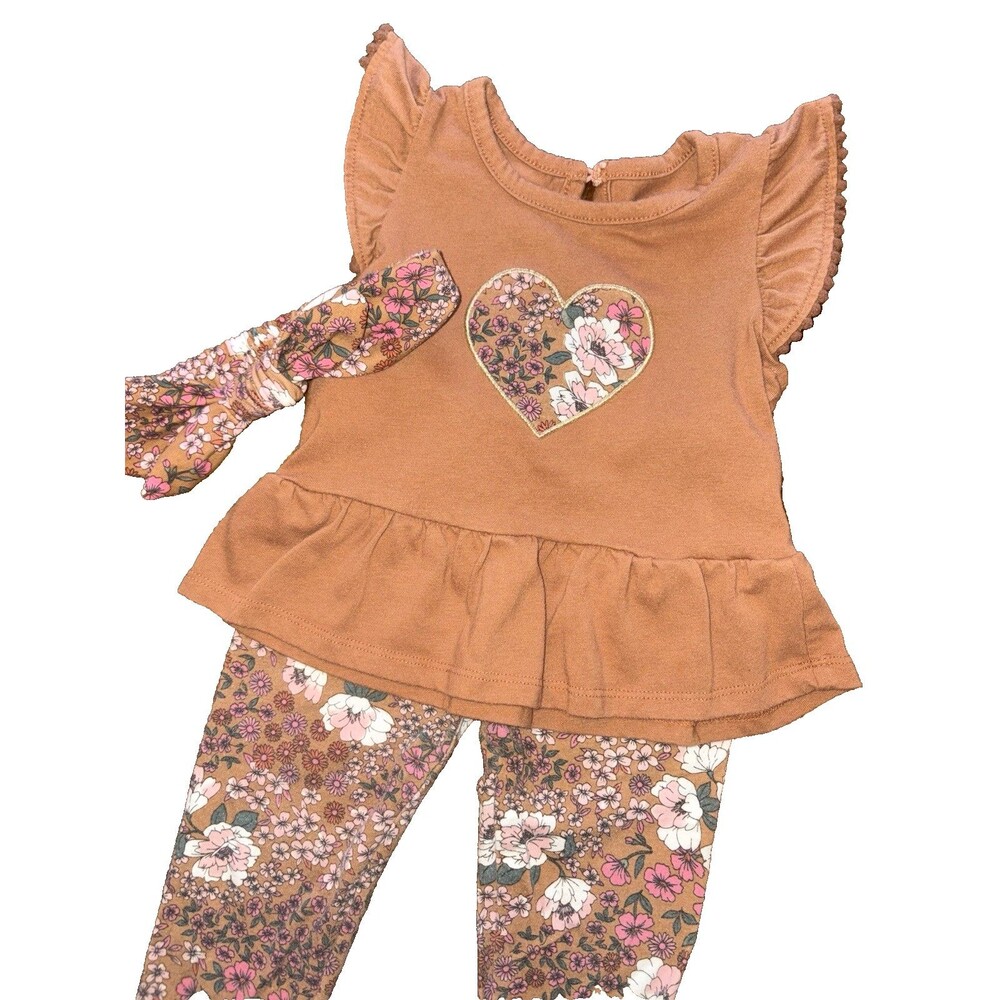 Girls 18 Mos Floral Heart Shirt & Pants Set, Outfit, Shorts Sleeve, Btween Baby